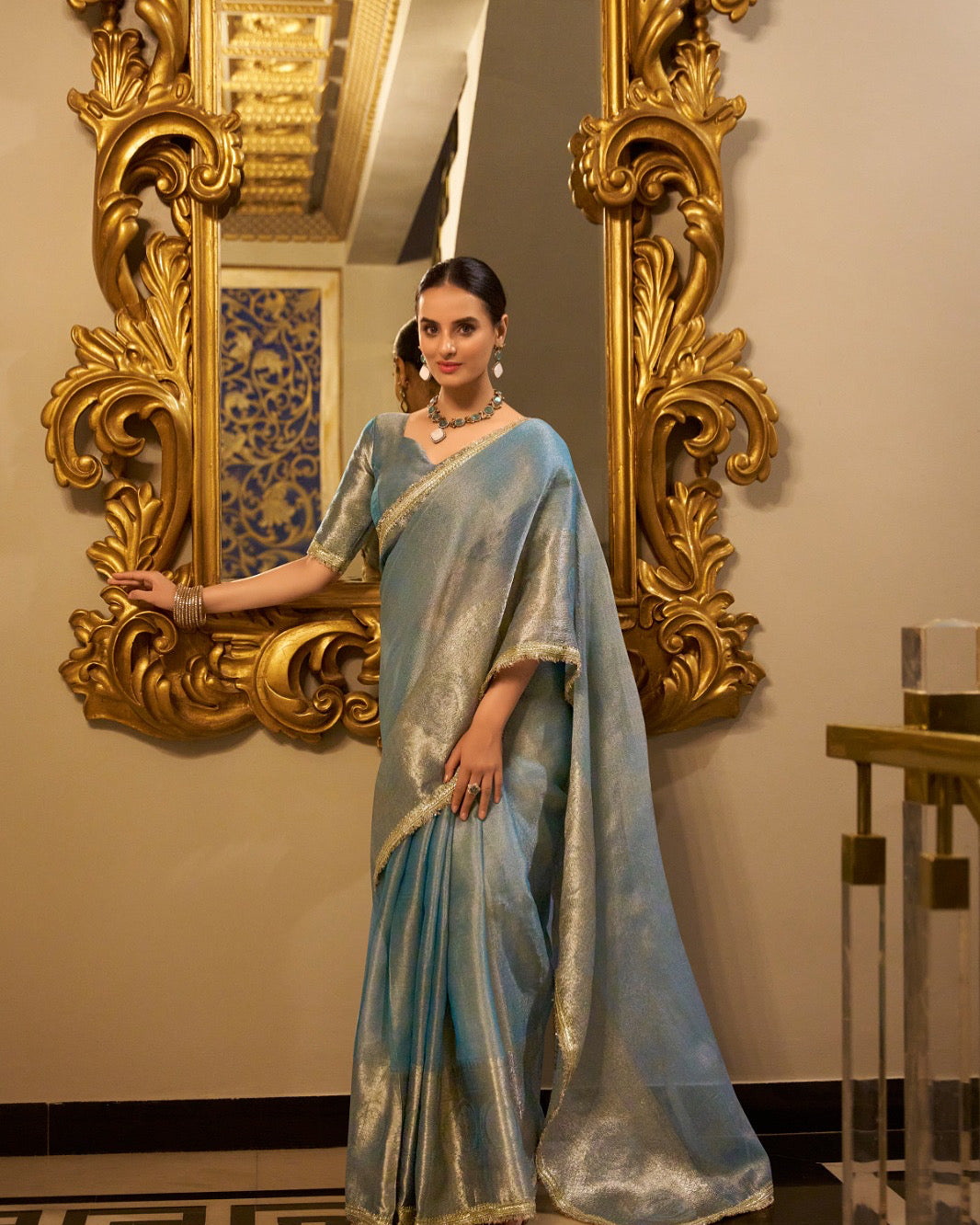 Tissue Shimmer Zari weaving work with Sequins