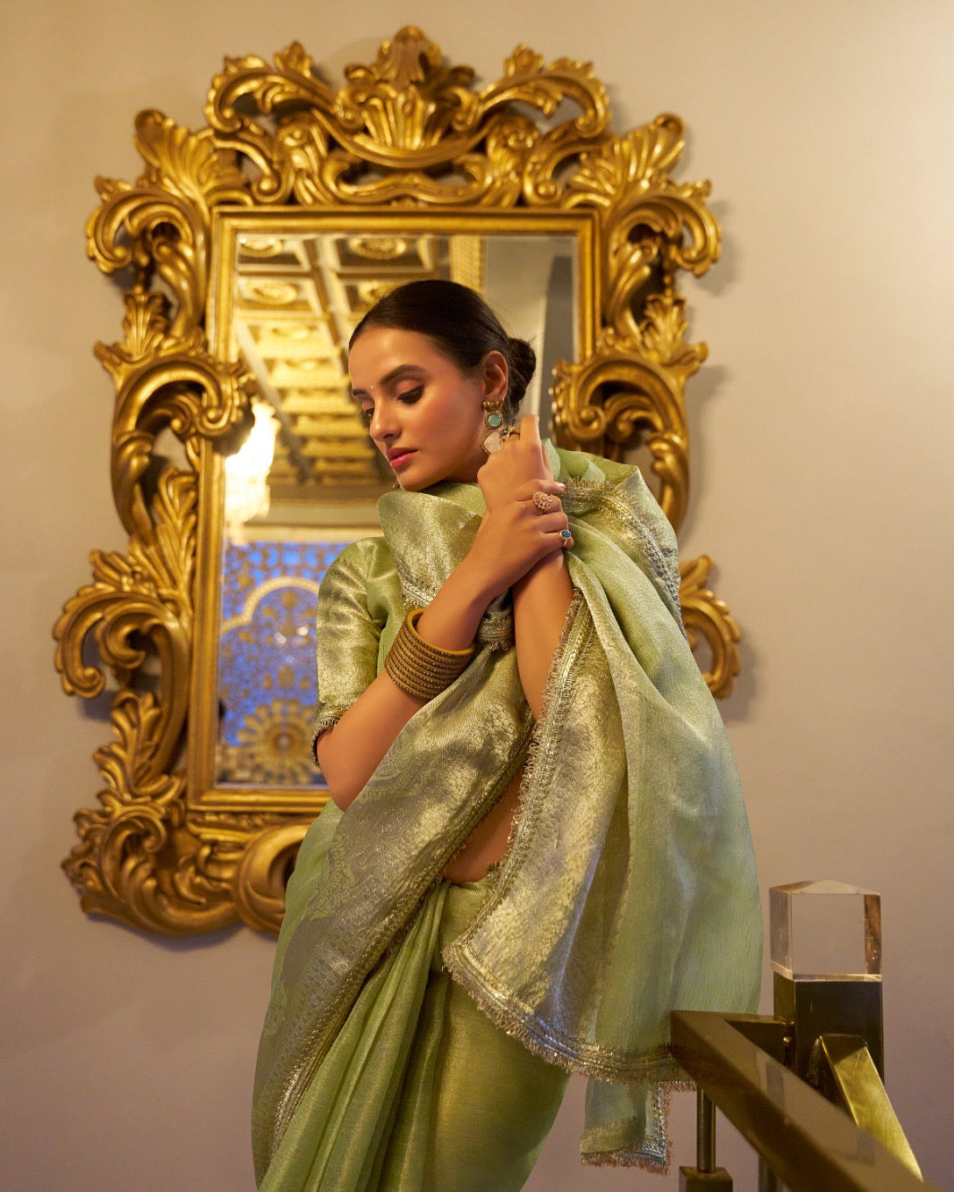 Tissue Shimmer Zari weaving work with Sequins
