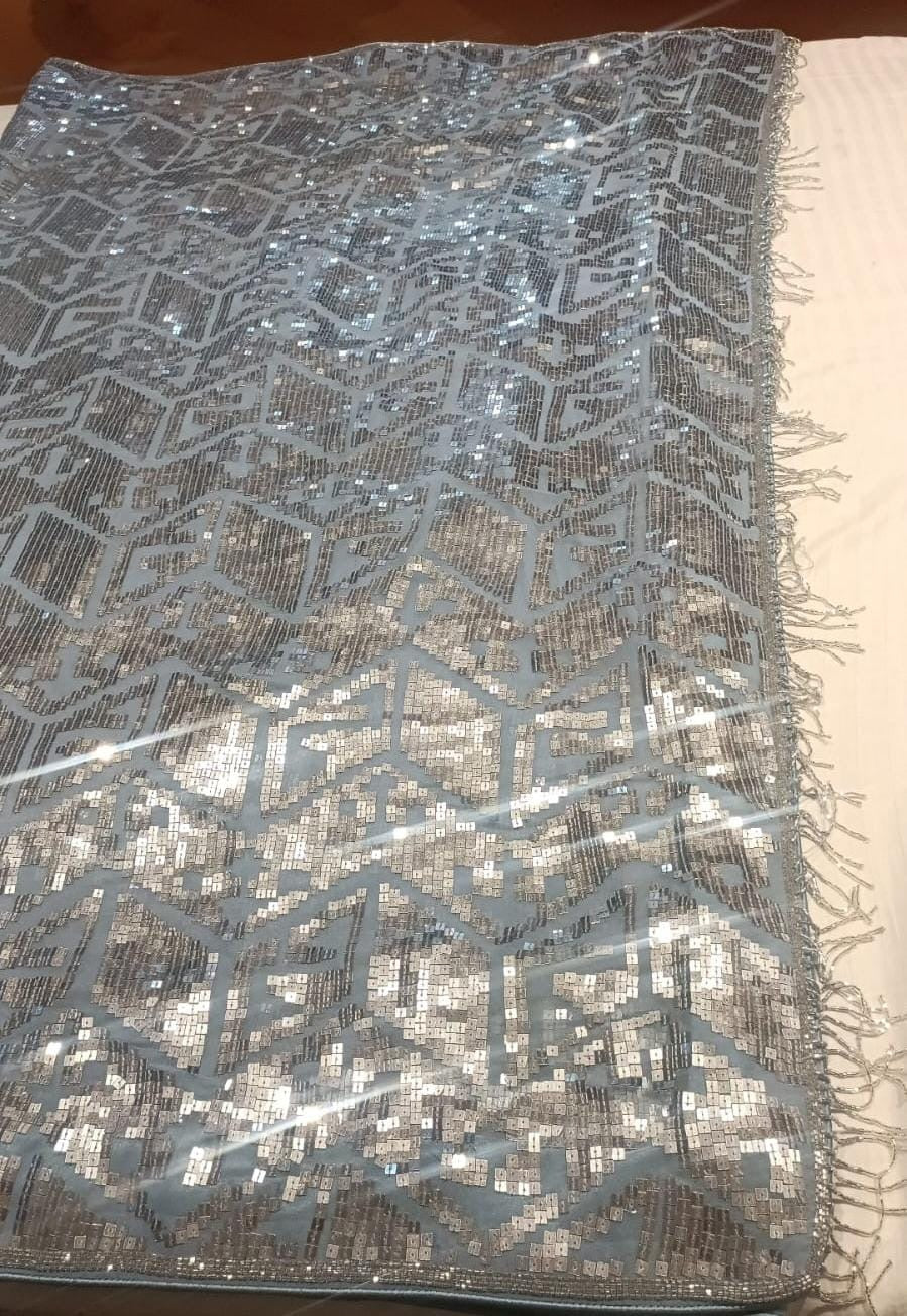 Silver glittery party saree